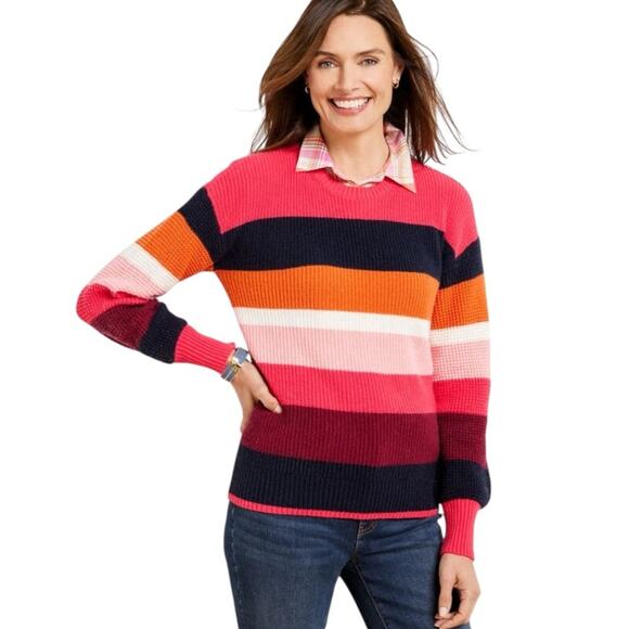 Talbots Crew Neck Sweater Texture sweater mixedknit contrasting stripe SZ Small - Picture 7 of 7